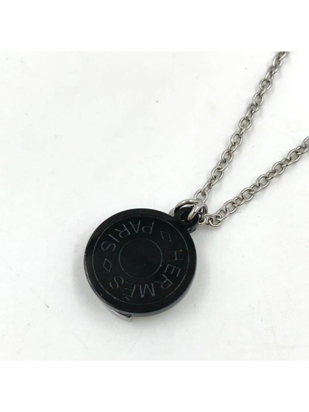 Hermes Cal Zel Buffalo Horn Metal Lacquer Silver Black Necklace - Picture 2 of 11